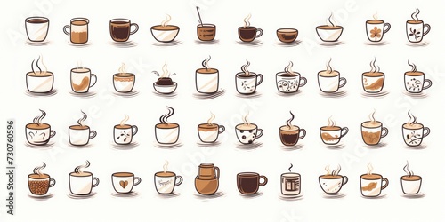A collection of coffee cups featuring different types of coffee. Perfect for coffee lovers and cafes
