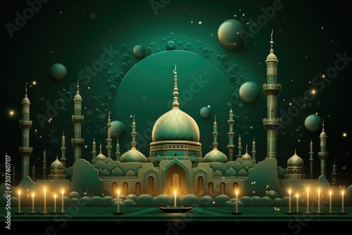 A striking image of a mosque illuminated by the light of a full moon. Perfect for capturing the serene beauty of a mosque at night. Ideal for use in religious or spiritual publications and designs