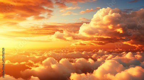 A beautiful sunset with the sun setting over the clouds in the sky. Perfect for nature or landscape themes