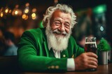 A man in a green jacket holding a glass of beer. Perfect for pub and bar scenes