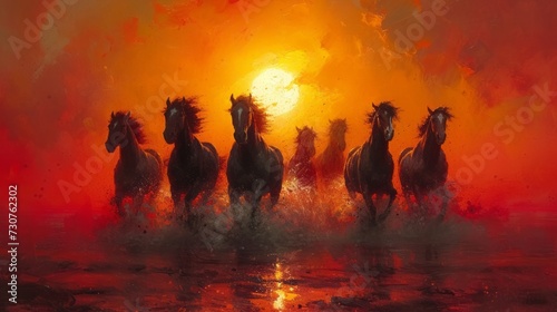 The seven horses sunrise painting, according to Vastu Shastra © piumi