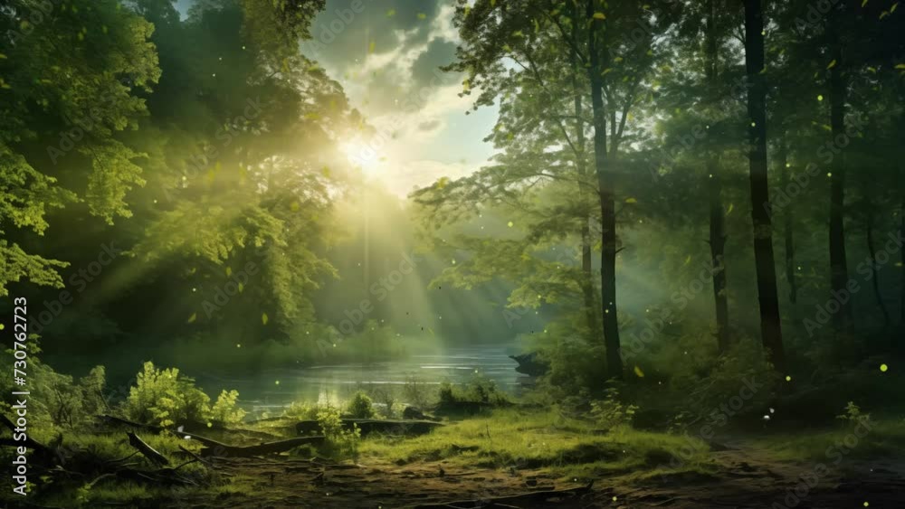 sun rays over a green forest in summer. sun rays in forest. seamless looping overlay 4k virtual video animation background sun rays over a green forest in summer. sun rays in forest. seamless looping overlay 4k virtual video animation background