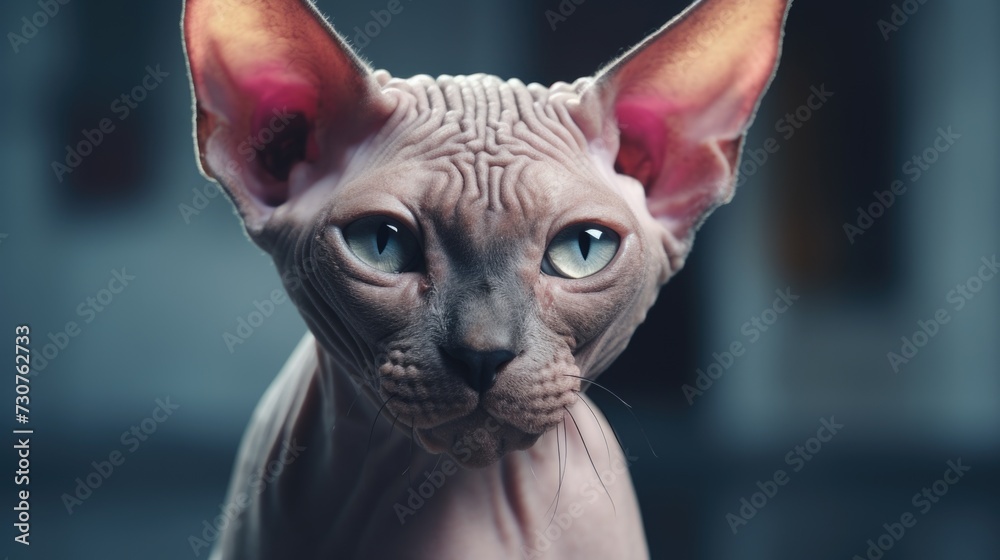 A close up shot of a cat with large ears. Perfect for animal lovers or for illustrating the unique characteristics of feline breeds