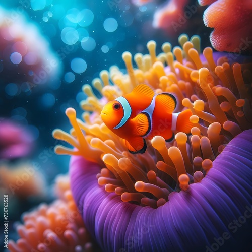 Vibrant Clownfish in Anemone 