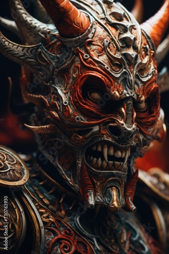 A detailed close-up of a menacing demon statue. Perfect for adding an eerie and supernatural touch to your projects