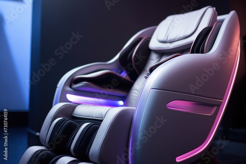 A detailed view of a massage chair in a room. Perfect for showcasing the comfort and relaxation of a massage chair.