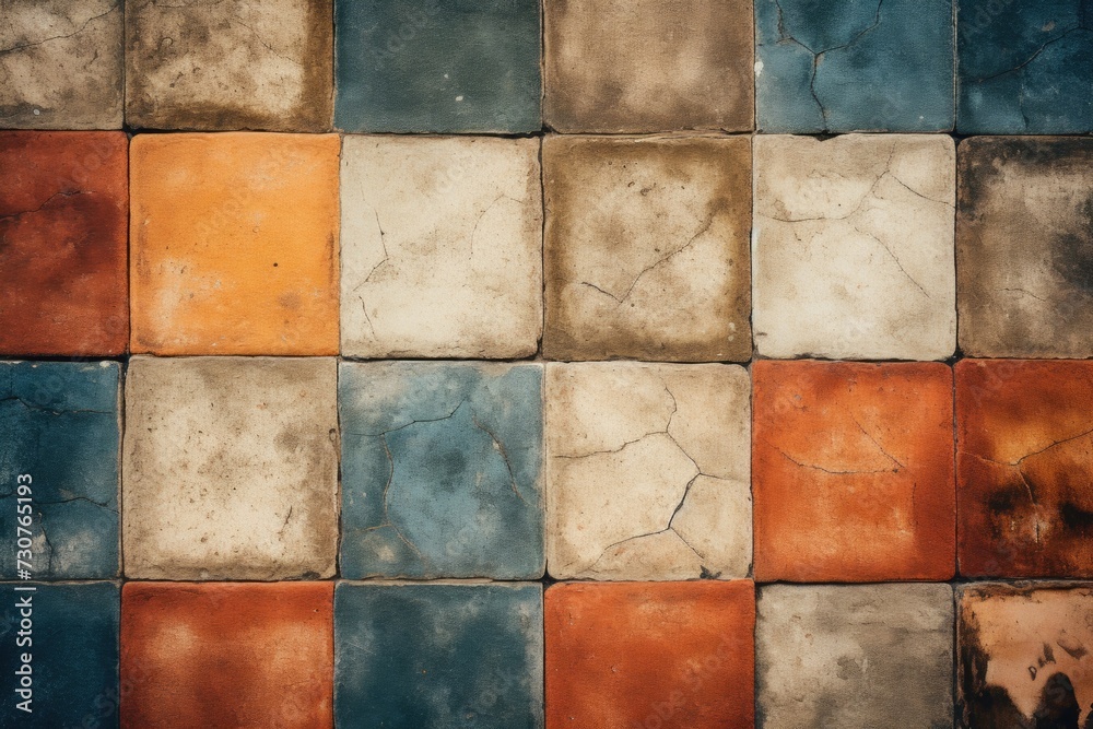 A tiled wall with a variety of different colored tiles. Perfect for adding a vibrant touch to any space A tiled wall with a variety of different colored tiles. Perfect for adding a vibrant touch to any space