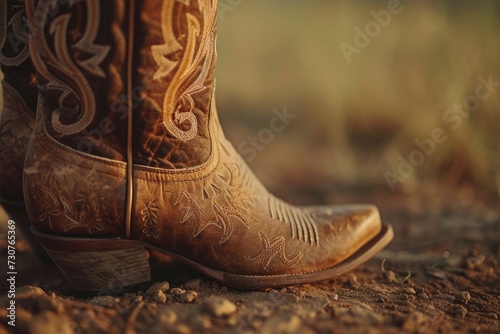A detailed shot of a pair of cowboy boots. Perfect for Western-themed designs or advertisements
