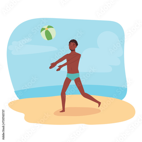 Beach Activity concept. man Enjoying Beachball Game. Joyful man Playing with Beachball