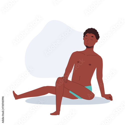 Summer Vacation concept. Beach Sunbathing. Man Lounging on Beach