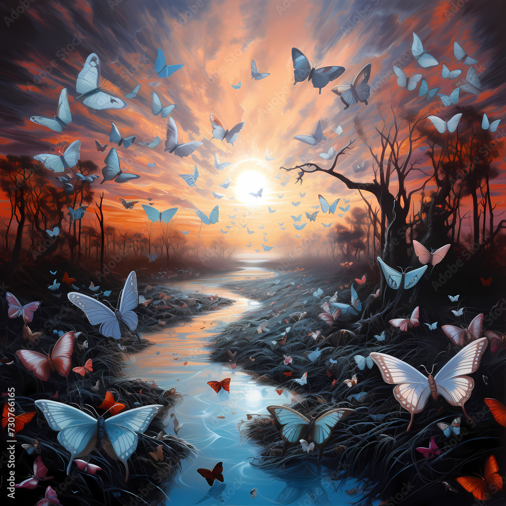 Butterfly migration in a surreal landscape 