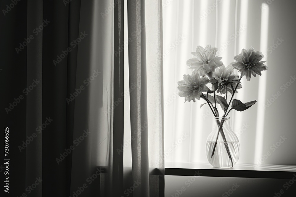 A vase filled with white flowers sitting on top of a table. Suitable for home decor or floral arrangements - obrazy, fototapety, plakaty 