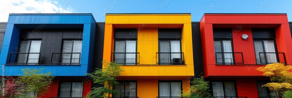 Obraz premium Colorful Houses Exterior Cloudless Blue, Background Banner HD