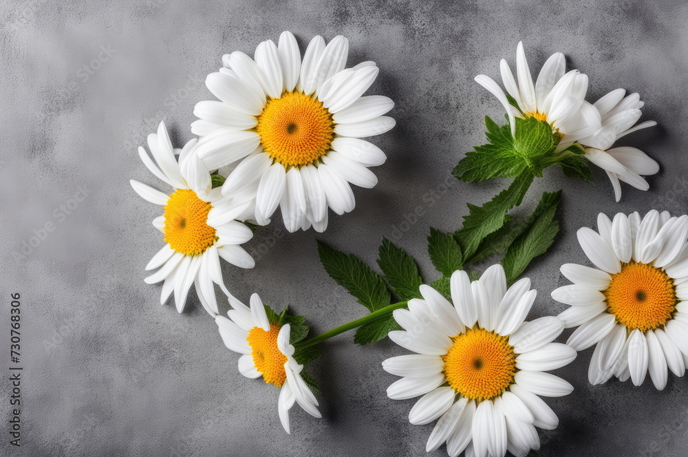 Fototapeta premium White Daisies on Grey Background