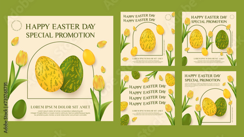 Happy easter day social media template vector illustration set. Easter day greeting card template
