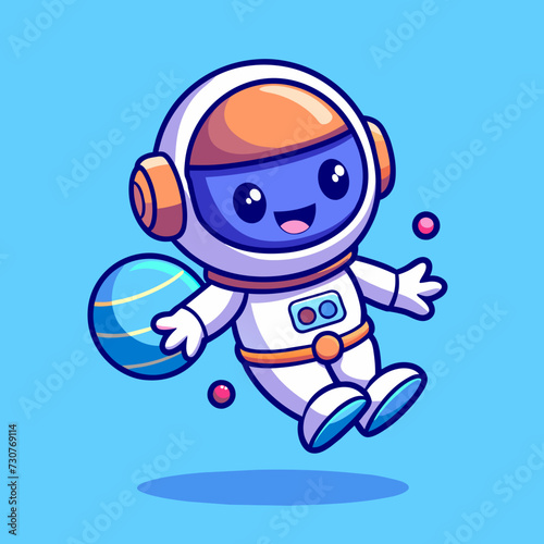 Cute Astronaut Floating In Space Cartoon Vector Icon Illustration. Technology Science Icon Concept 