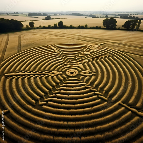 Enigmatic crop circles in a field © Cao