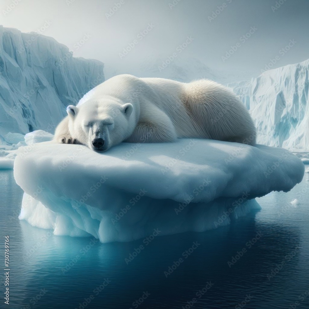polar bear napping on an iceberg in Antarctica