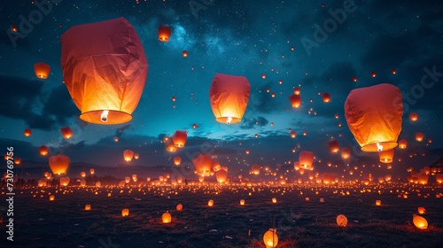 Glowing Lanterns in the Sky: A Celestial Celebration of the Full Moon Generative AI