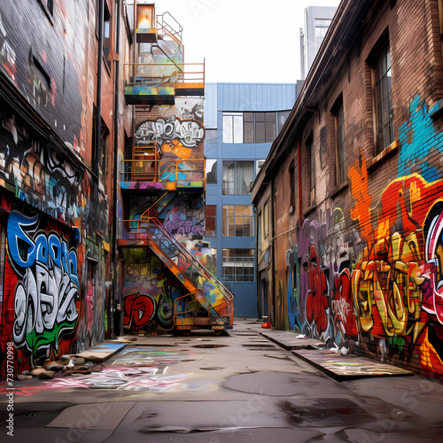 Graffiti-covered walls in an urban environment.