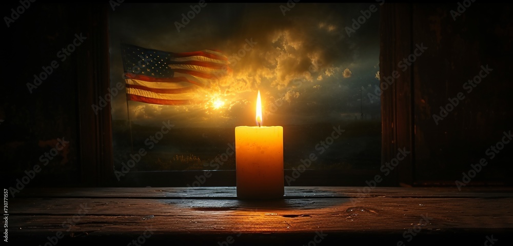 Candlelit Evening: A Glimpse of the American Flag Generative AI - obrazy, fototapety, plakaty 