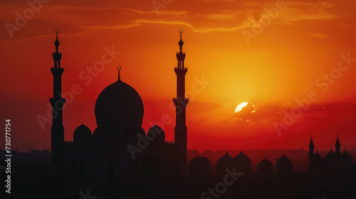 A Mosque Adorned by the Setting Sun
