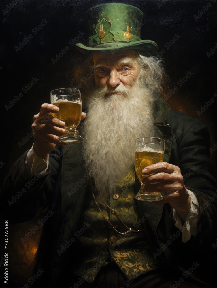 man in green hat with clover. girl St. Patrick's Day celebration. man in green hat with clover. girl St. Patrick's Day celebration.