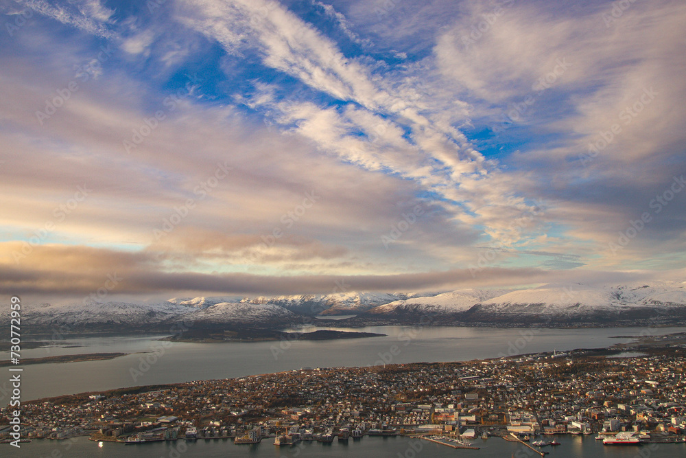 view to the city of Tromso from a hight mountain