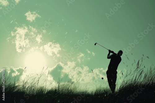 captures the golfer's hands firmly gripping the club, poised for a precision putt, showcasing the focus and determination required in the game of golf. photo
