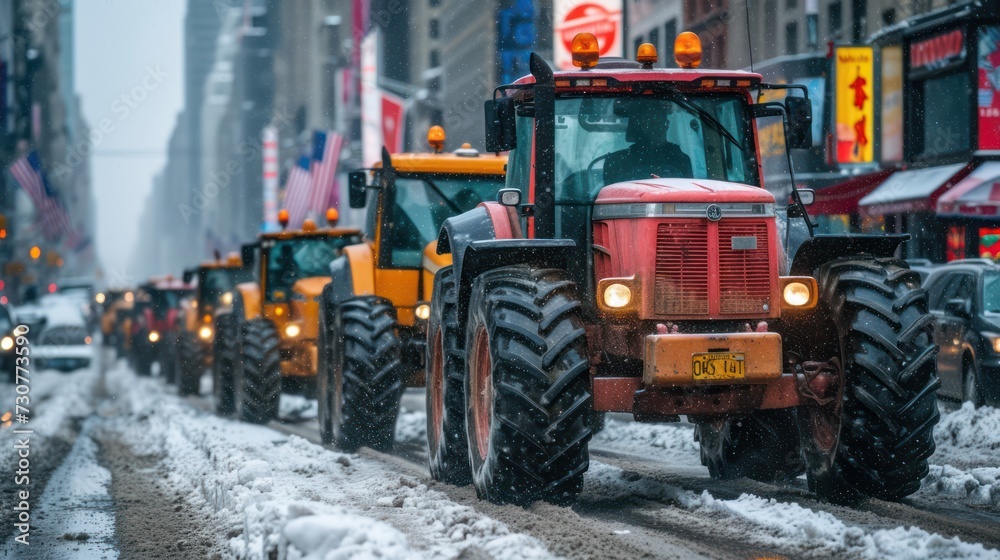 Tractors on a muddy the city street Tractors on a muddy the city street
