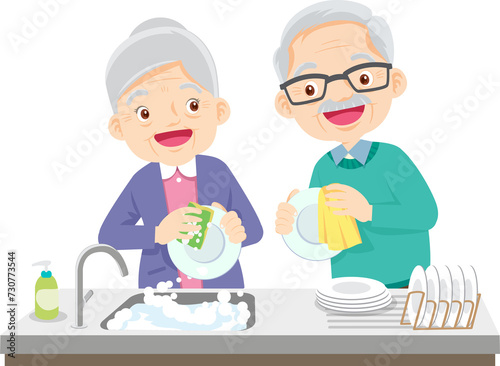 cute people washing dishes
