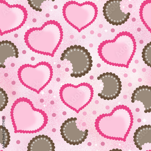 Cookies For Lovers | Seamless pattern design. Valentines print.	 (ID: 730774394)