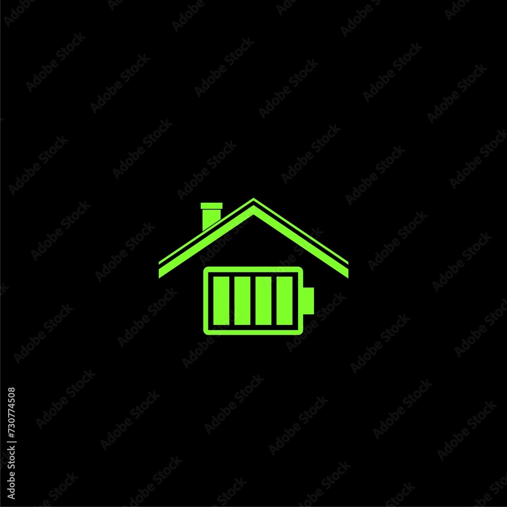 Green eco batteries .Eco house icon isolated on black background Green eco batteries .Eco house icon isolated on black background