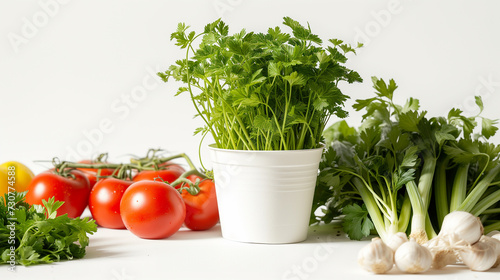 Food background with assortment of vegetables, herbs, organic and sustainable food. Sustainable development concept