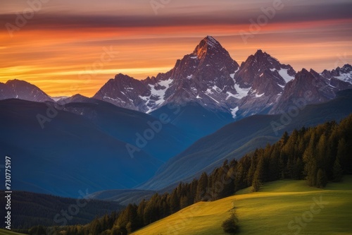 Mountain landscape at sunset golden hour