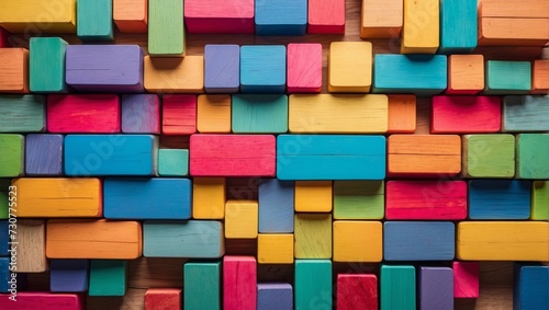 Colorful wooden blocks background. Top view