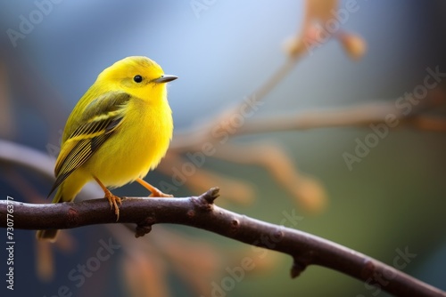 a small yellow bird perched on a branch