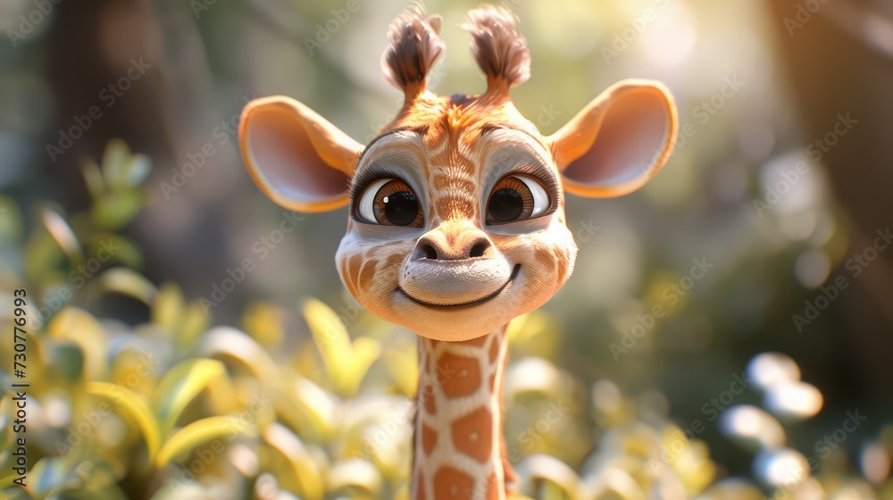 close up of a cartoon giraffe