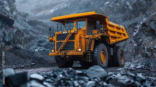 Close-up shot big yellow mining truck for anthracite coal © MINHO