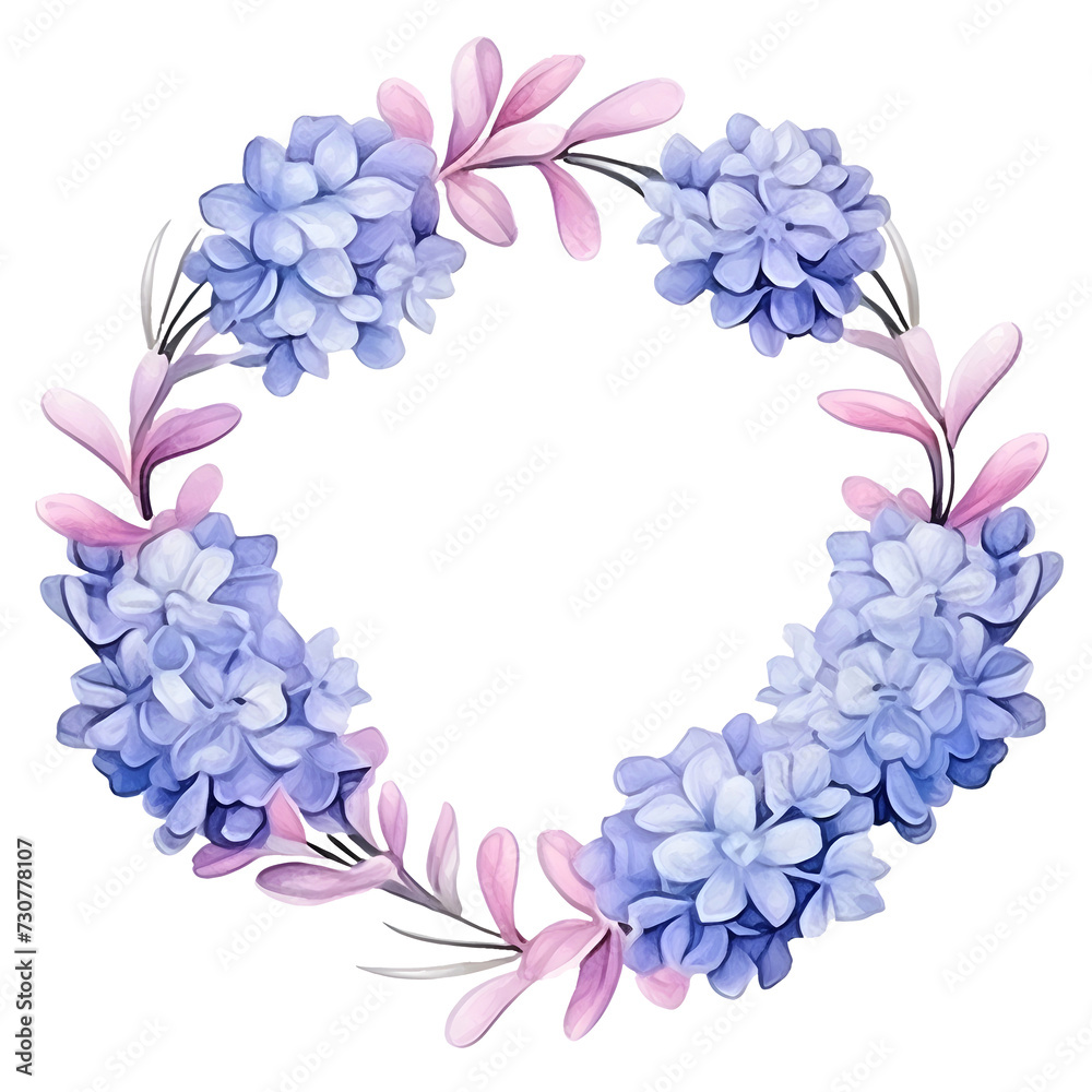 Watercolor circle spring Lilac flower wreath png element clipart for graphic design decoration
