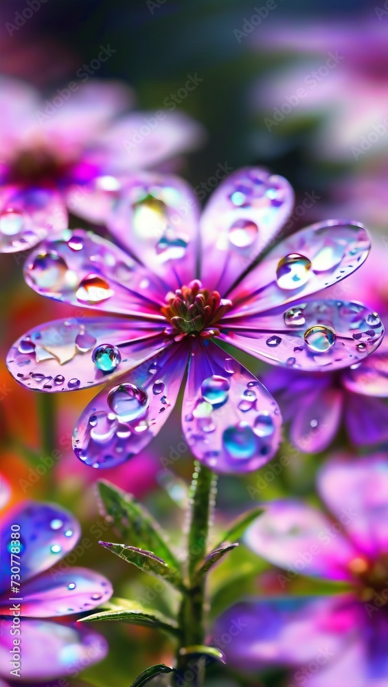 This image captures the delicate beauty of dew-kissed pink aster flowers against a blurred blue background, highlighting the freshness of an early morning garden. This image captures the delicate beauty of dew-kissed pink aster flowers against a blurred blue background, highlighting the freshness of an early morning garden.