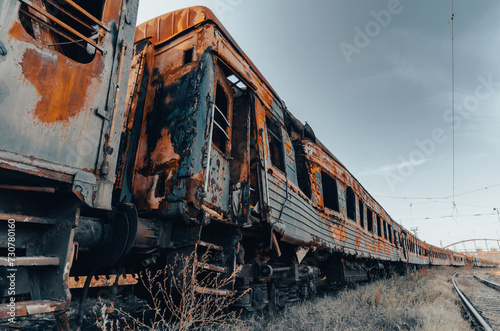 burned out blown up wagons war between Russia and Ukraine