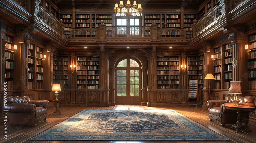 Library room with wooden bookshelves in an ancient building. Vintage style. Library room with wooden bookshelves in an ancient building. Vintage style.