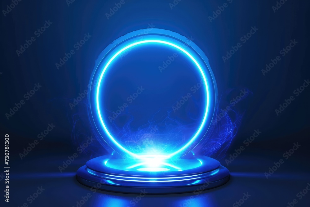 Hologram portal podium. Advertising concept. Generative AI Hologram portal podium. Advertising concept. Generative AI