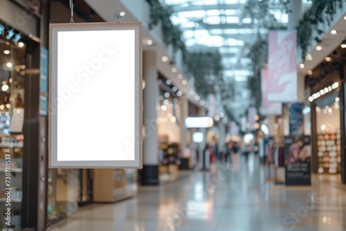 Mockup Hanging banner with store background. Advertising concept. Generative AI