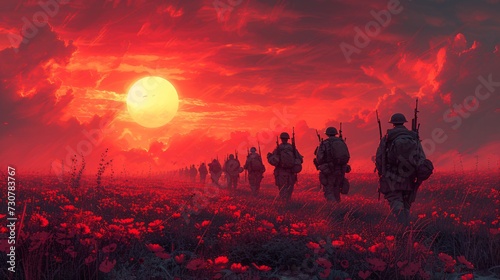 Red Sunset Warriors: A Veteran's Day Tribute Generative AI