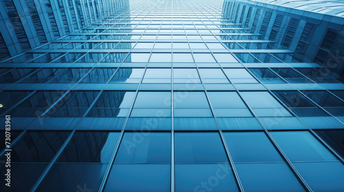 Abstract Texture of Blue Glass High-rise Corporate Building Facade