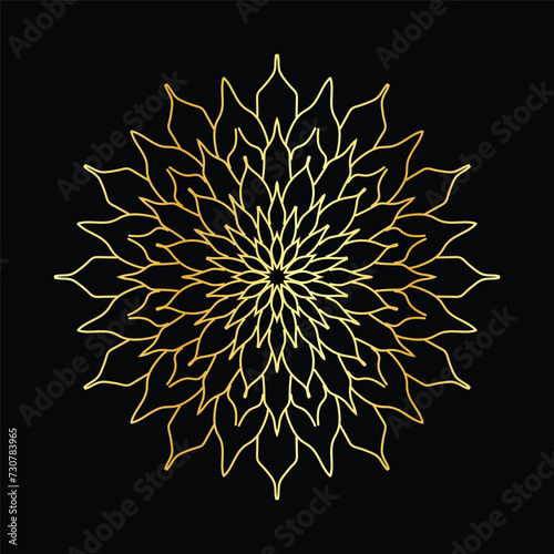 Golden mandala on a black background, vector illustration.