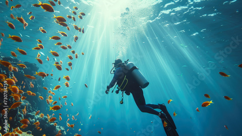 Underwater Adventure: Scuba Diver Among Marine Life © romanets_v