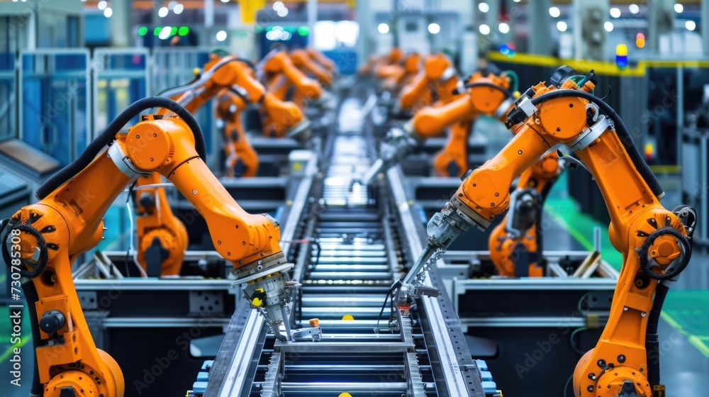 Automated Robotics Line in High-Tech Factory Automated Robotics Line in High-Tech Factory